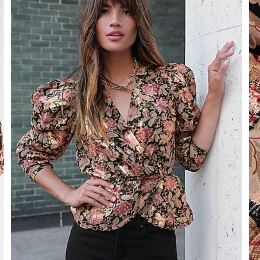 Express metallic faux wrap top. Nwt
